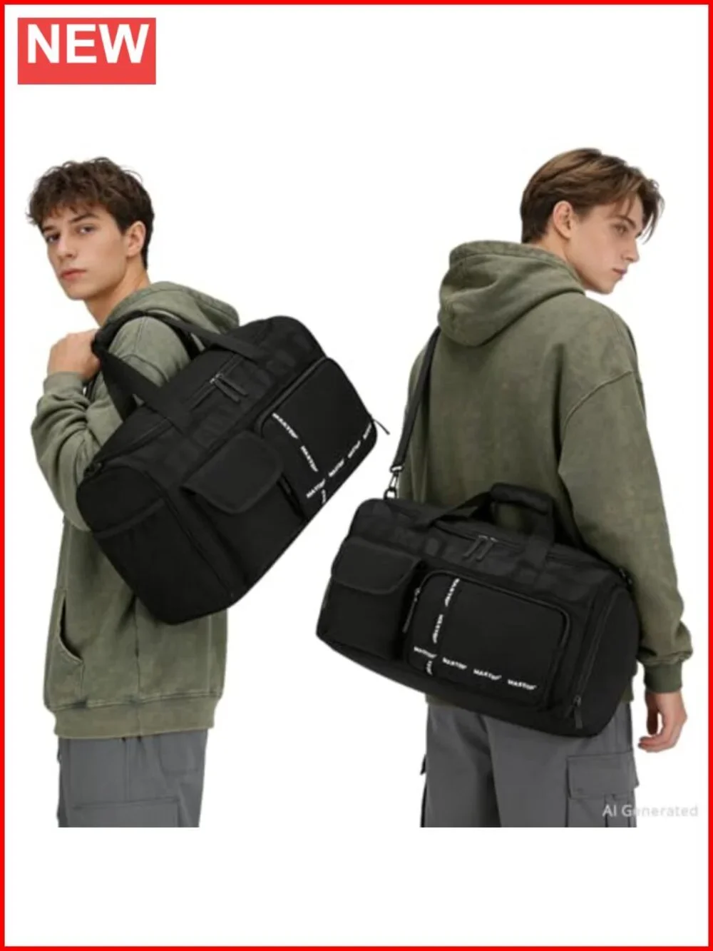 Large Travel Duffle Bag with Shoe Compartment, Nylon Weekender Carry On